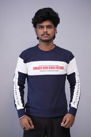 Men’s Full Sleeve Round Neck Tee – Premium Fit | CREATE YOUR OWN FUTURE - Navy Blue